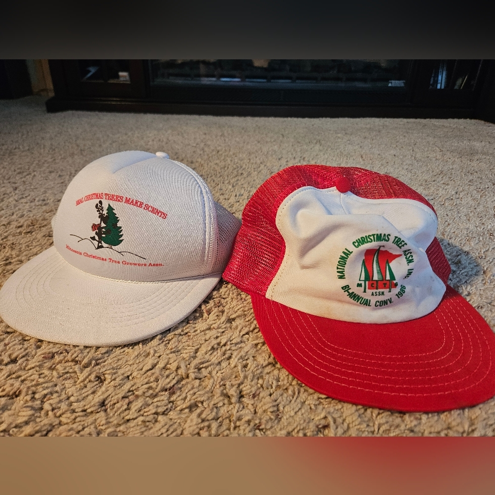 Pair of Vintage Christmas Tree Assn. Trucker Hats